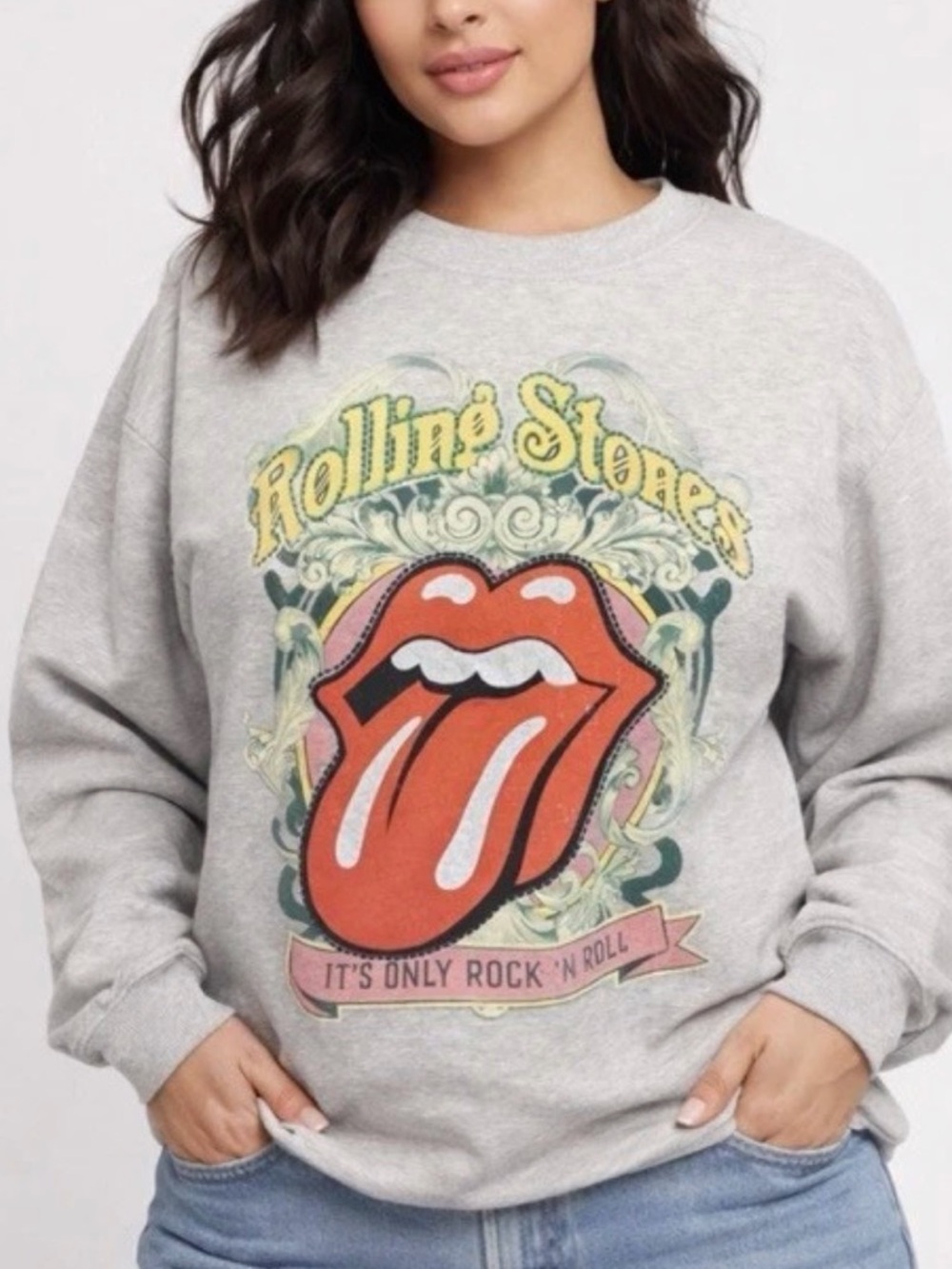 The Rolling Stones Logo Grey Sweatshirt with Beaded Accents